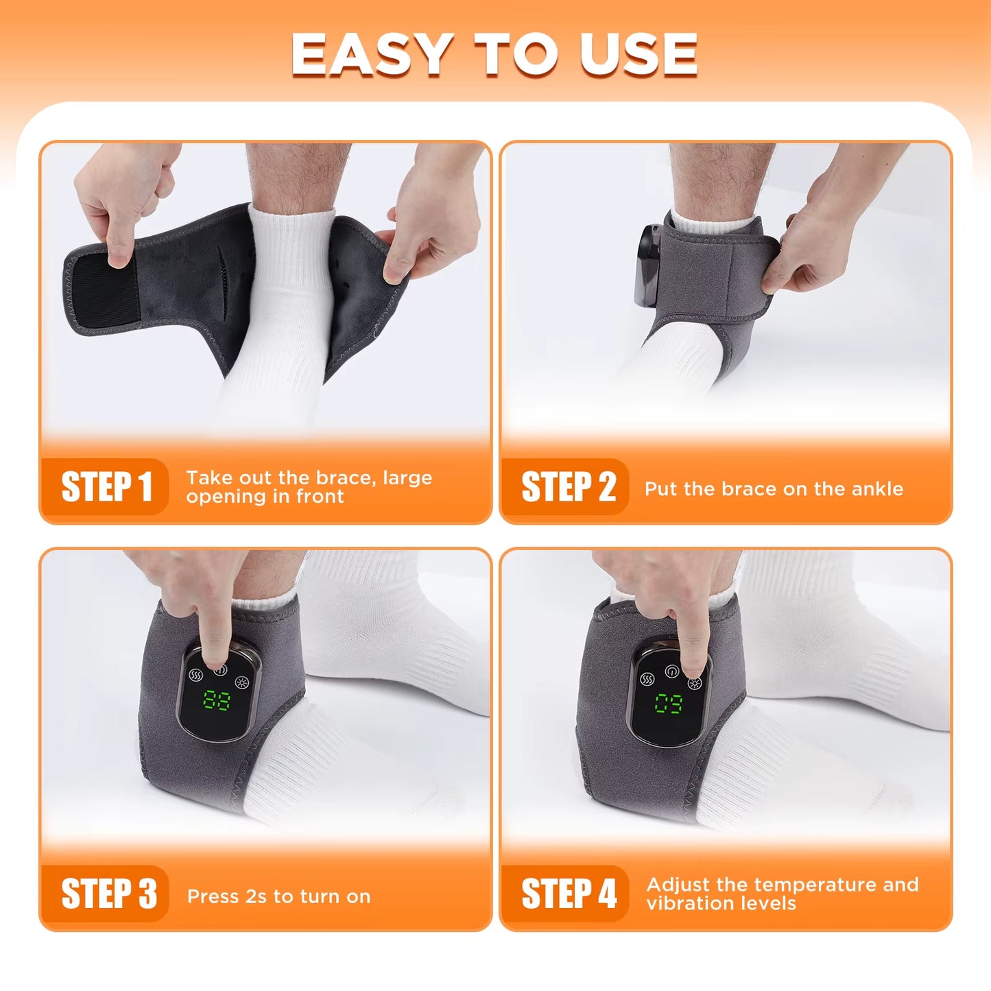 Electric Foot & Ankle Massager - 3/5 Vibration Gears with Hot Compress Ankle Wrap Brace for Muscle Relaxation & Health Care