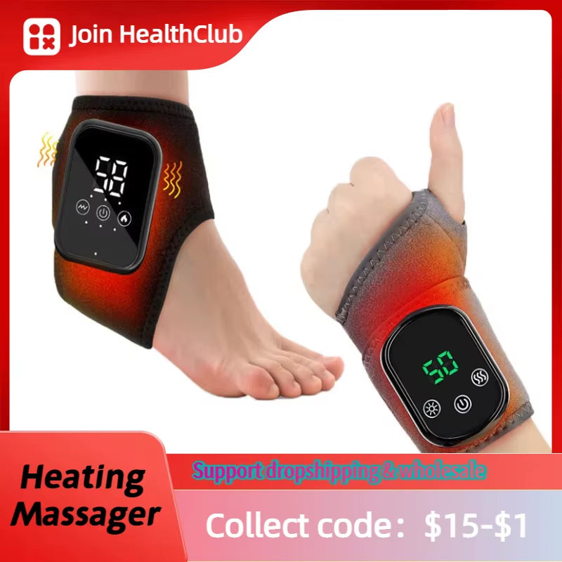 Electric Foot & Ankle Massager - 3/5 Vibration Gears with Hot Compress Ankle Wrap Brace for Muscle Relaxation & Health Care