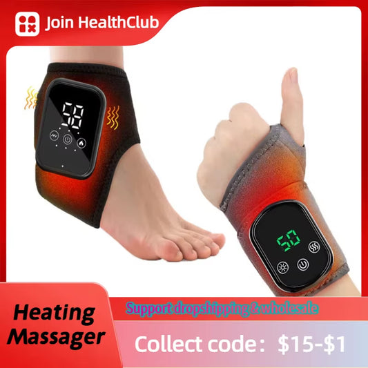 Electric Foot & Ankle Massager - 3/5 Vibration Gears with Hot Compress Ankle Wrap Brace for Muscle Relaxation & Health Care