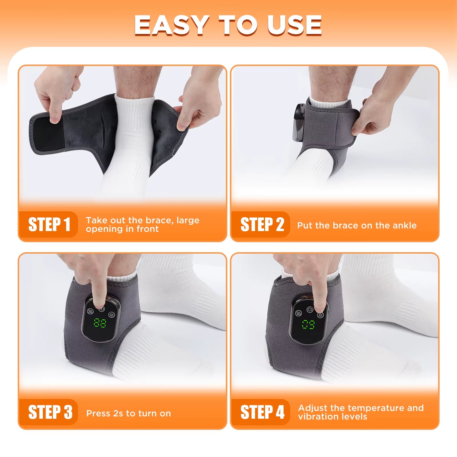 Electric Foot & Ankle Massager - 3/5 Vibration Gears with Hot Compress Ankle Wrap Brace for Muscle Relaxation & Health Care
